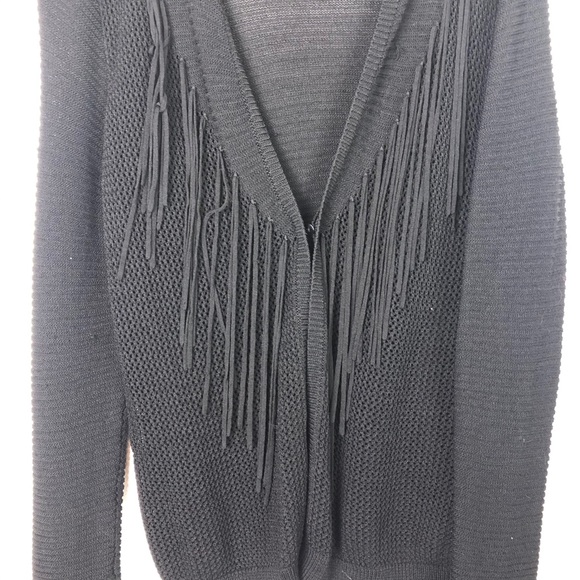 Sandro Paris Black Thin Knit Cardigan Fringe - Picture 2 of 9